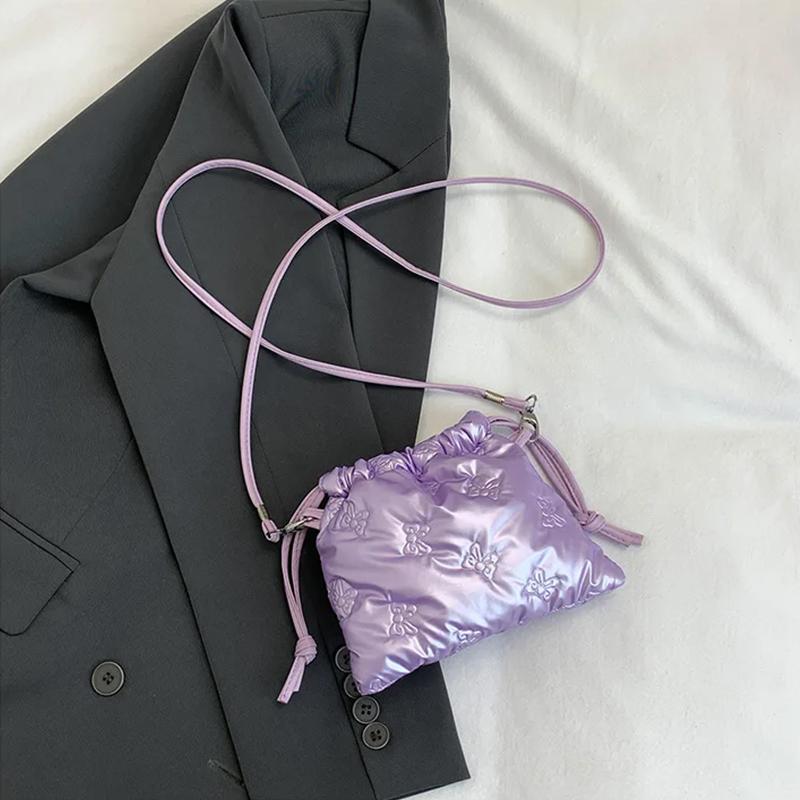 Fashion Butterfly Mini Crossbody Bags Drawstring Pu Leather Bucket Shoulder Bags Ladies Leisure Small Phone Handbags AVE