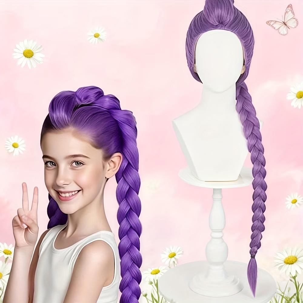 Kpop Demon Hunters Kids Girl Role-Playing Wig Rumi Purple Long Hair Party Role-Playing Prop  Cosplay