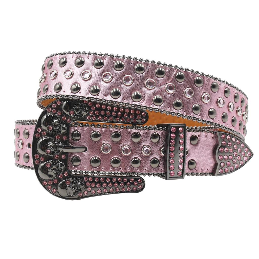 Women's European & American Rhinestone Skull Snake Skin Leather Belt - Extended Denim Style
