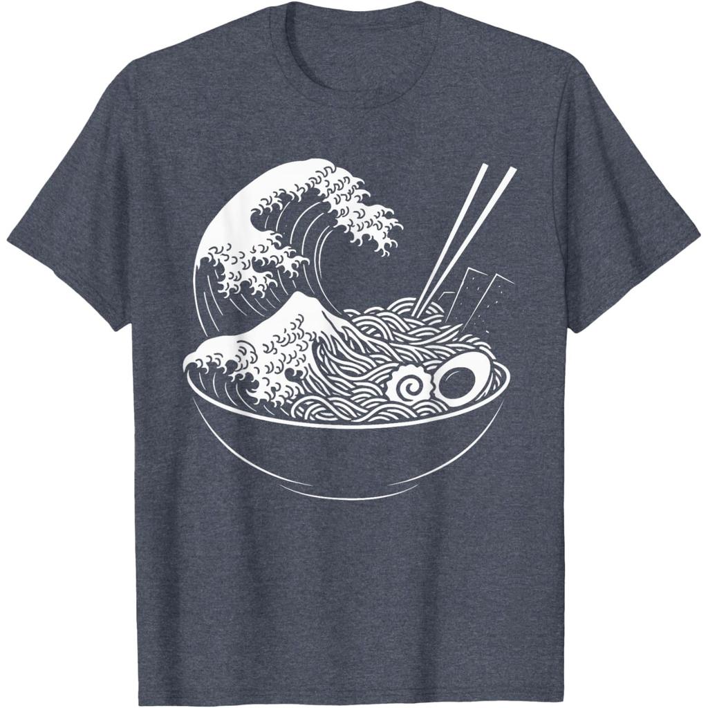 Ramen Wave Graphic T-Shirt Men Women Casual Pure Cotton Breathable Summer Tee