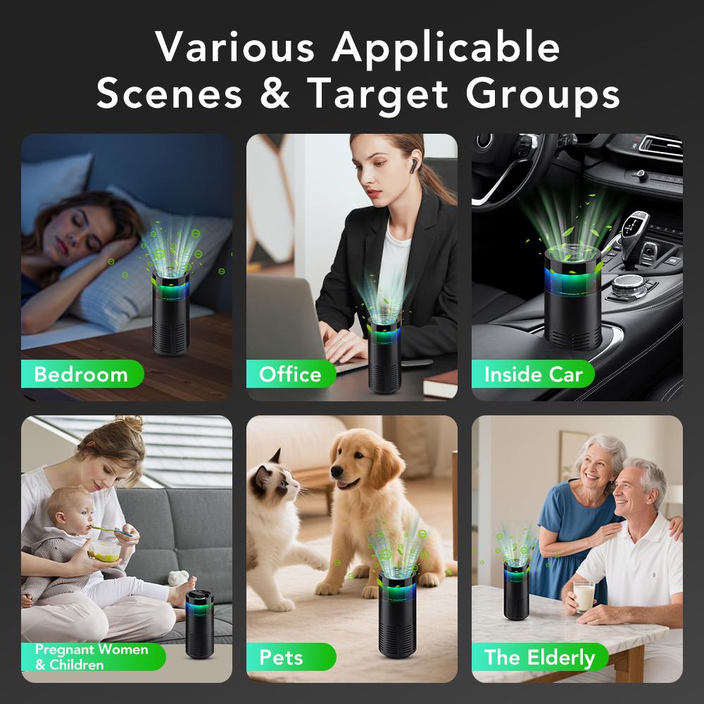 Mini Car Air Purifier Rapid purification Removing Formaldehyde Odors Inside Car Negative Ion Ambient Light Car Air Purifier