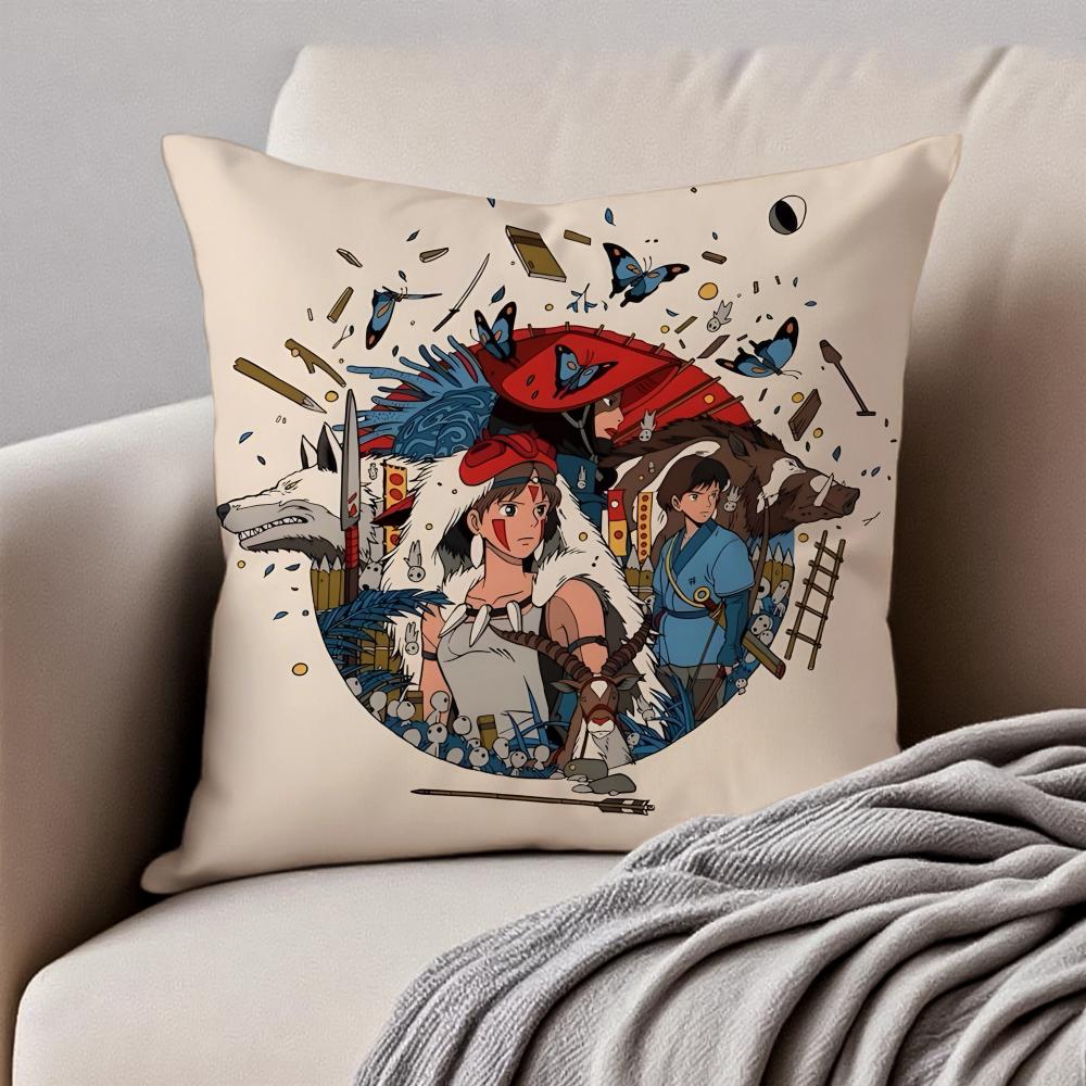 Fantasy Japanischer Anime Prinzessin Mononoke Kissenbezug Staubmilbenresistent Unsichtbarer Reißverschluss Kurzer Plüsch Sofakissen