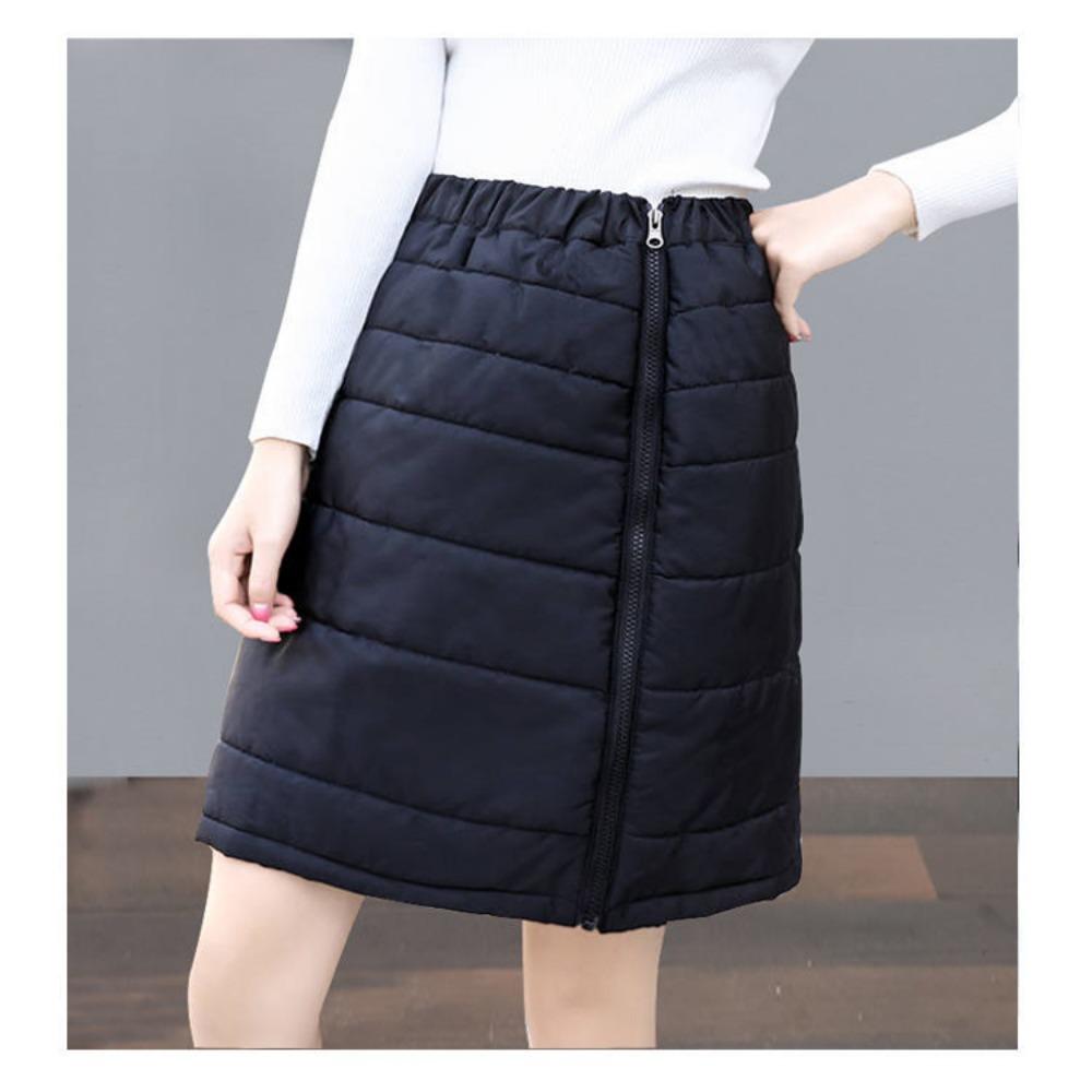 Thickened Down Cotton Skirt Women's Short Skirt Winter Elastic Waist Outer Wear One-piece Pocket Skirt Large Size Hip Skirt