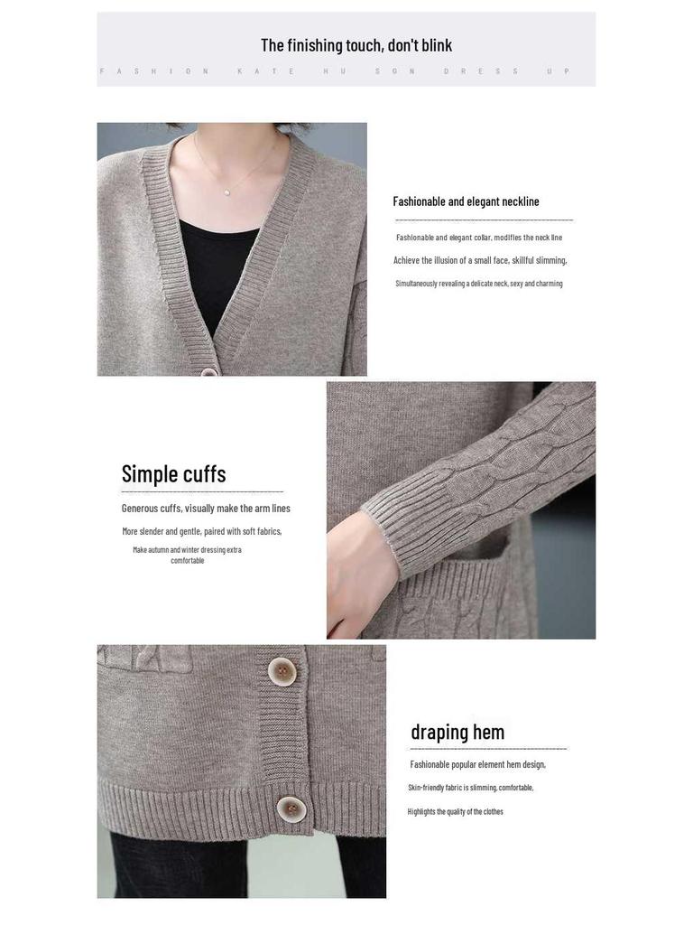 Übergröße Mittellanger Cardigan-Pullover für Damen - 2023 Locker Gestrickt Frühling & Herbst Oberbekleidung Trend