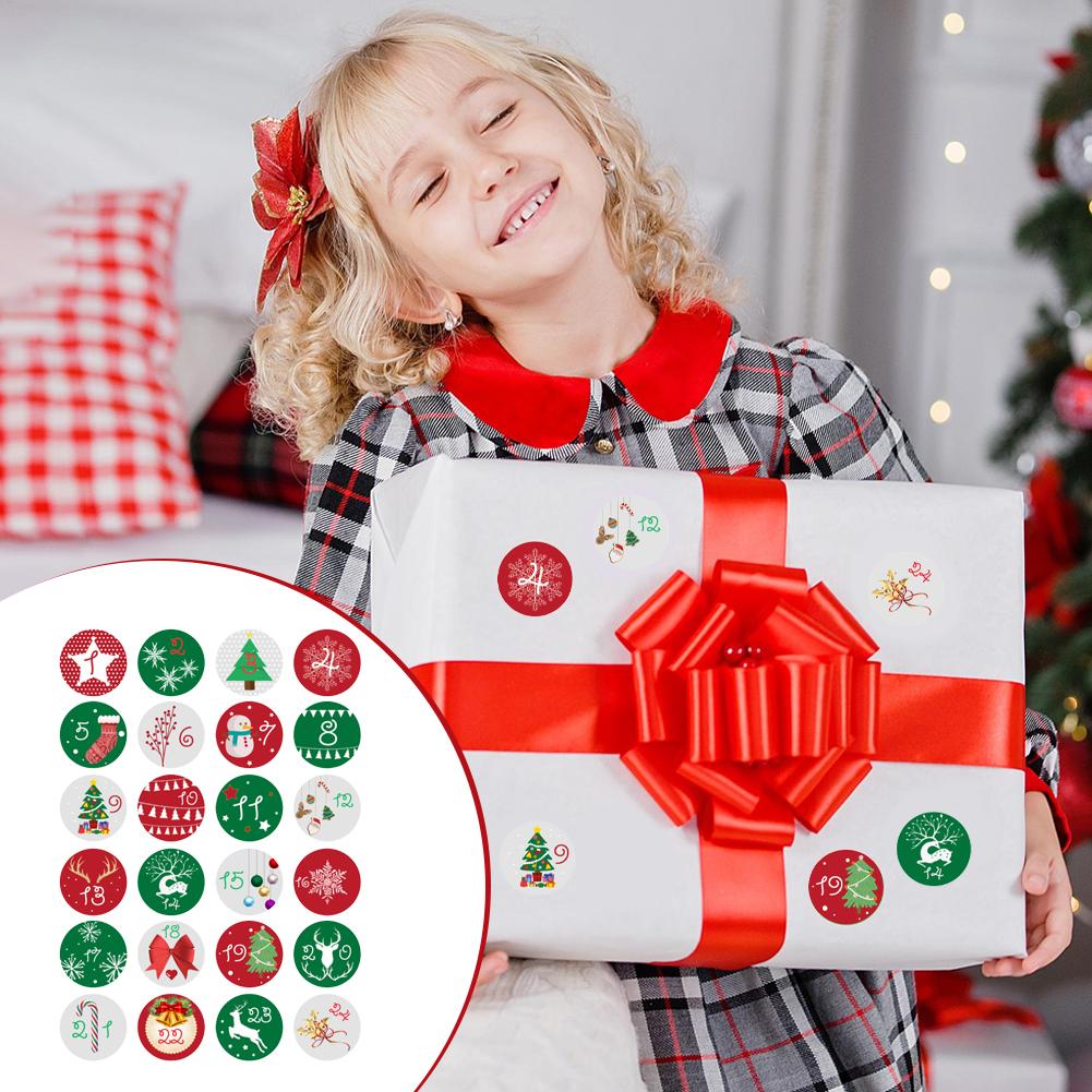 1-24 Christmas Advent Calendar Number Paper Stickers DIY Gifts Baking Package Envelope Stationery Xmas Party Seal Label Stickers