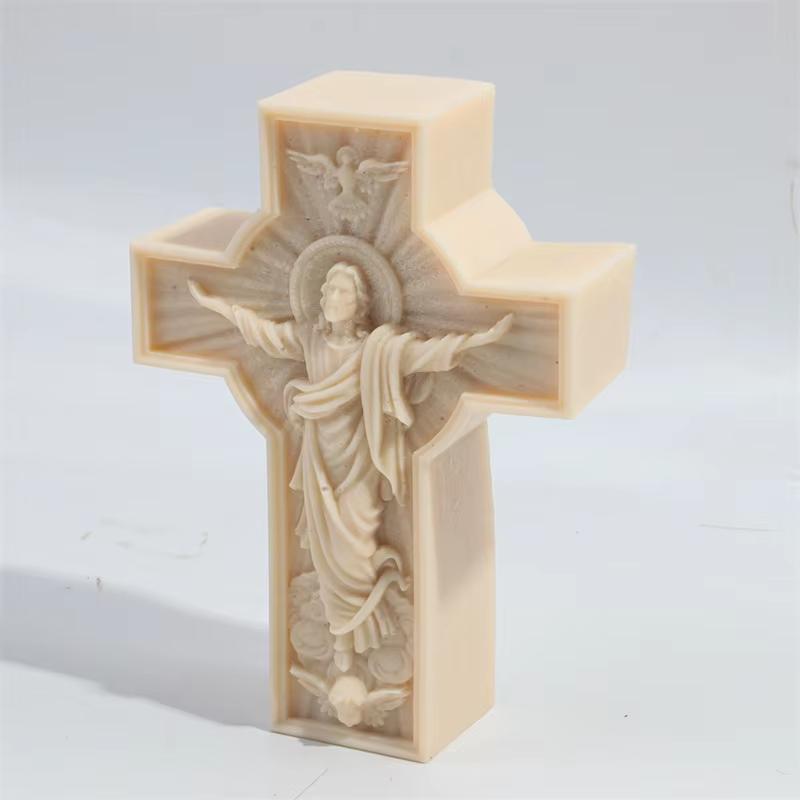 DIY Large Cross Candle Silicone Mold Handmade Jesus Madonna Relief Aromatherapy Resin Gypsum Mold Religious Decoration Gift