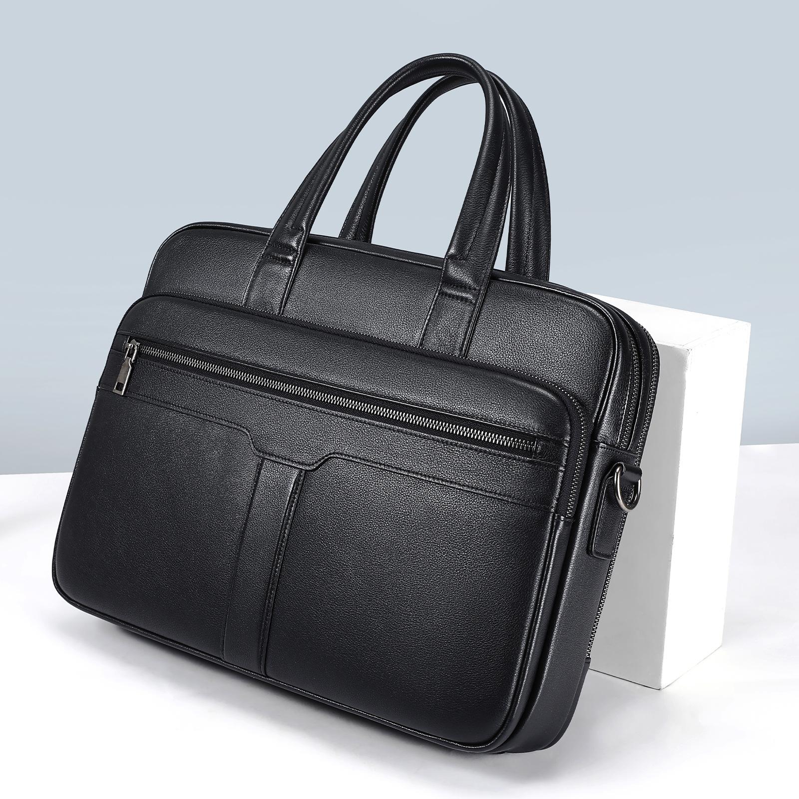 

Мужская сумка на одно плечо из натуральной кожи, деловая, из натуральной кожи, с выделкой по фактуре, сумка для документов, сумка для конференций большой вместимости чёрный