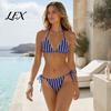 Non-slip Bikini Top 2Pcs/Set Set for Women, Knitted Hollow Fabric Halter Bra with Chest Pad Lightweight Summer Swimwear No Steel Support, Lace-up