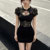 Early Summer Unique Beautiful Small Skirt Sexy Lace Splicing Slim Fit Hip Wrap Short Sleeve Dress Women's New Summer
