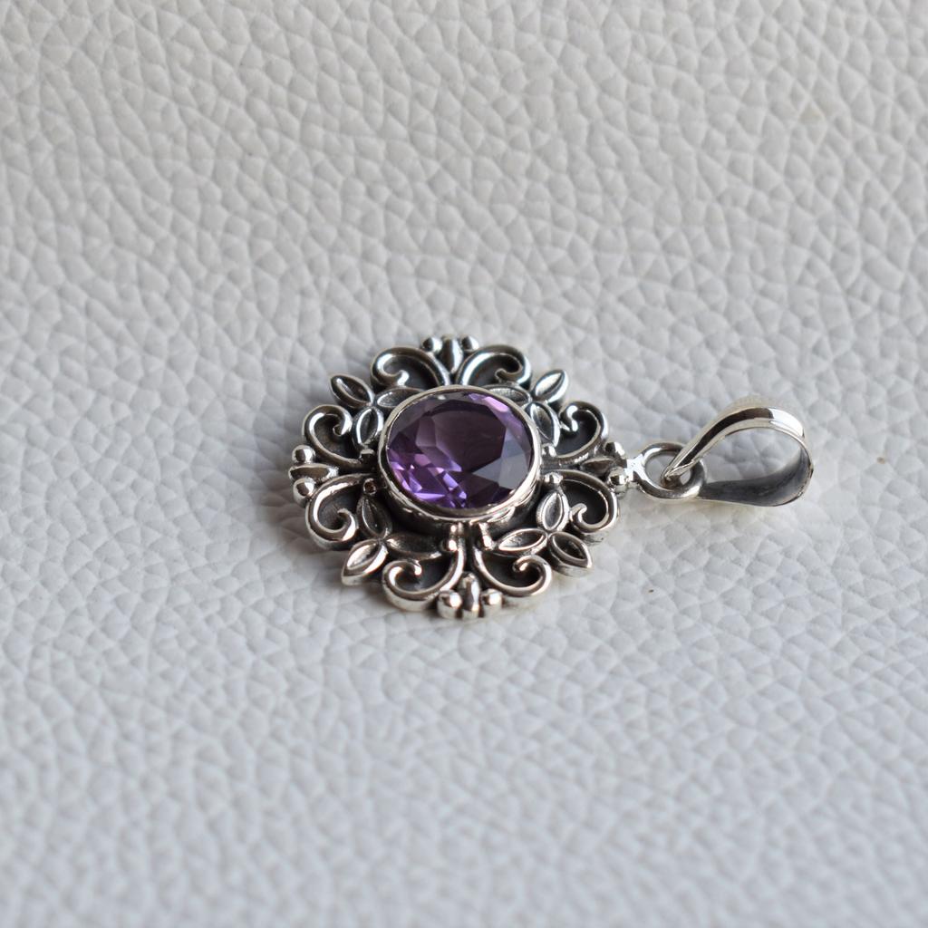 Amethyst Pendant, Boho 925 Sterling Silver, February Birthstone