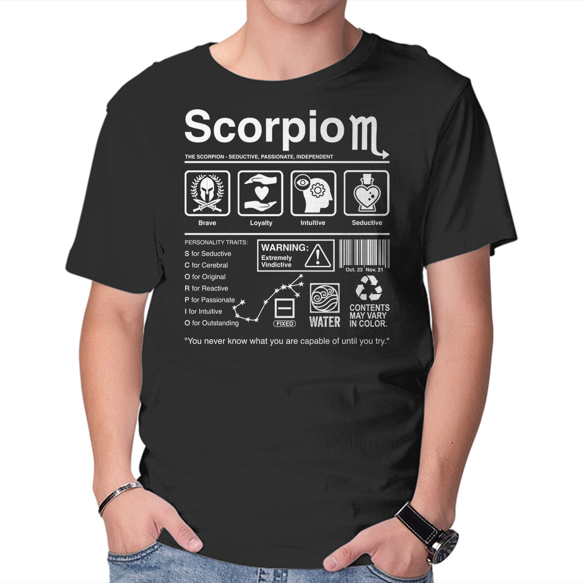 Unisex Crew Neck T-Shirt Scorpio Label Graphic Short Sleeve Casual Tee S