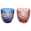 Kagami Crystal Cold Sake Red and Edo Kiriko with Hexagonal Basketweave (Kagami) Cup, Blue, 140cc, Pattern, TPS735-2706AB