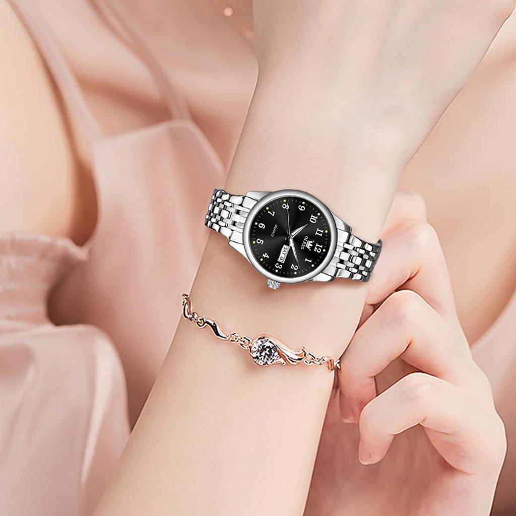 OLEVS Analog Popular Business Stylish Stainless Steel Arm Watch for Cute Watch for Black Fashionable Simple Pressure Resistant Easy To Casual Watch