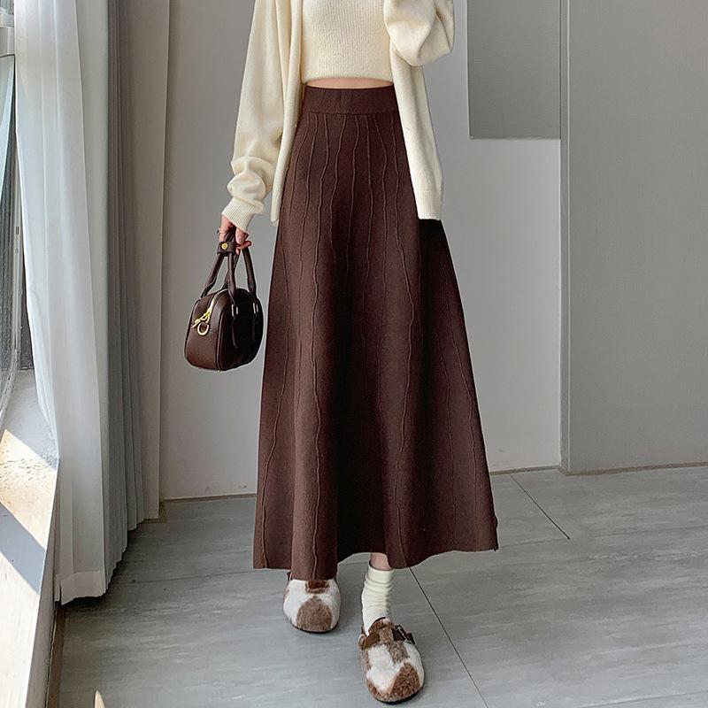 

Трикотажная юбка женская осенне-зимняя юбка-свитер средней длины с высокой талией One Size кофейный