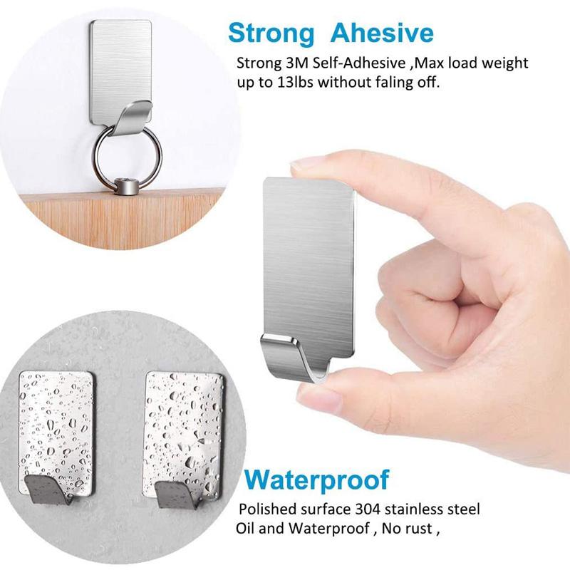 1/10PCS Stainless Steel Hooks Self-Adhesive Kitchen Wall Hook Rust-proof Bathroom Towel Hanger Waterproof Storage Hanging Holder