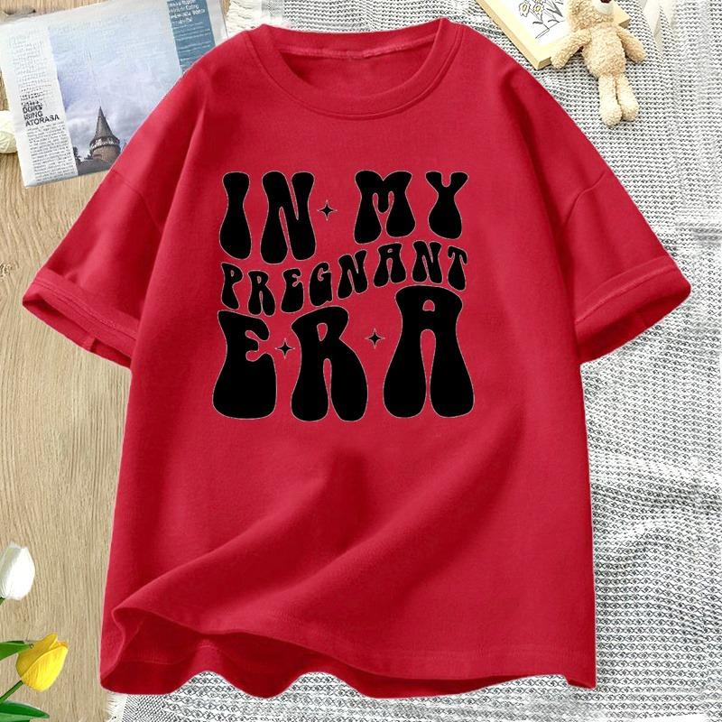 In My Pregnant Era Tshirt Funny Mama Mom Tshirt Cotton Short Sleeve Letter Print T Shirt Casual O Neck Harajuku Tees Oversized