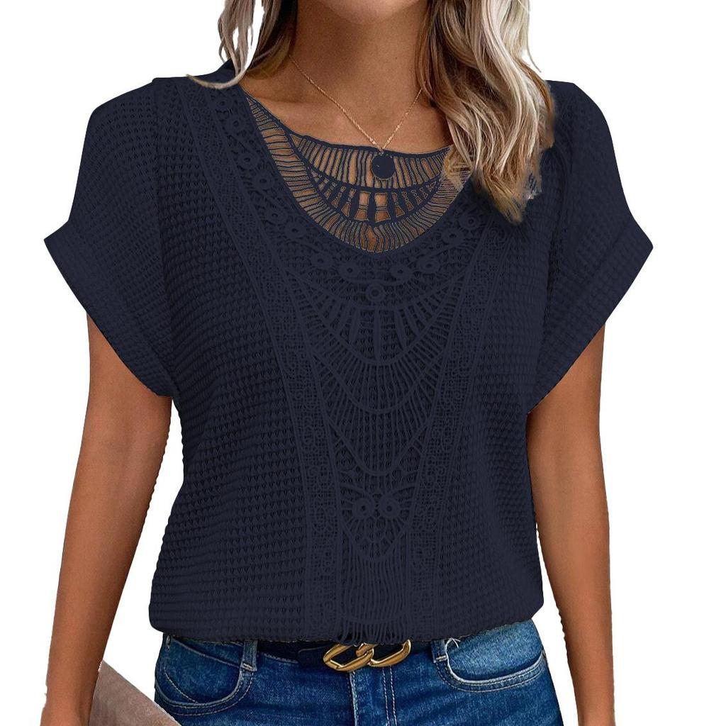 Summer Women's T-Shirt Lace Patchwork Short Sleeve Top
