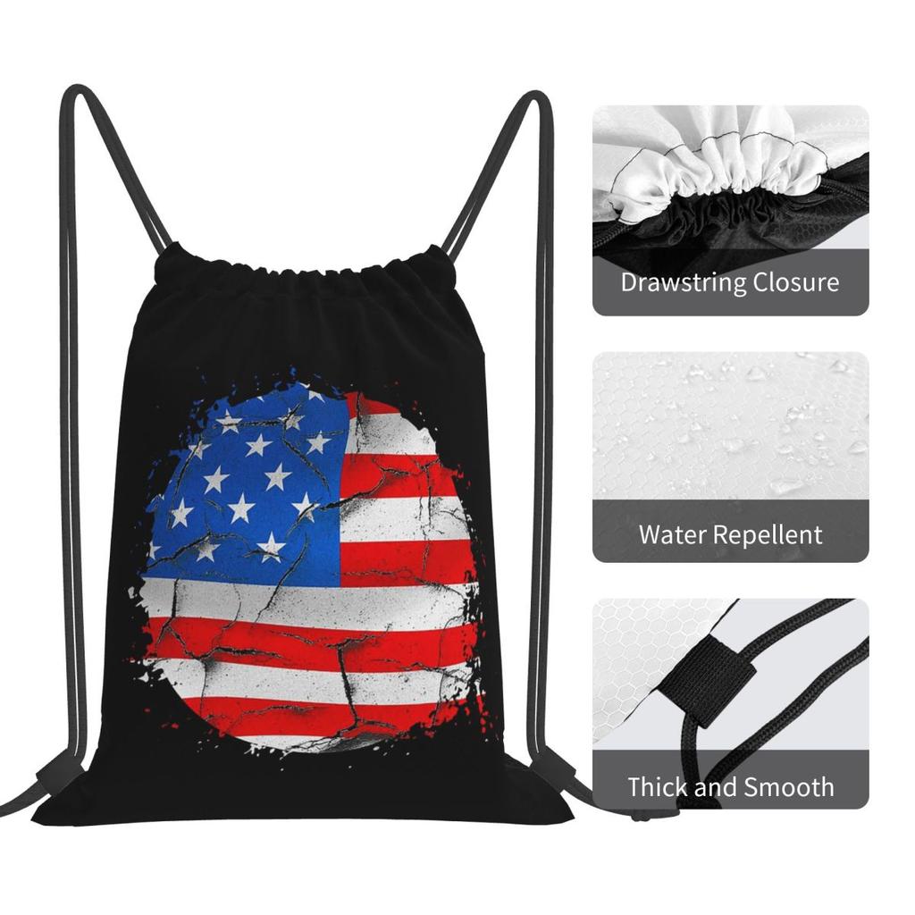 USA America American Flag Backpacks Portable Drawstring Bags Sports Bag Book Bags for Travel Students