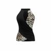 European and American style leopard print splicing neck vest for women, sexy hollow irregular hem slim top