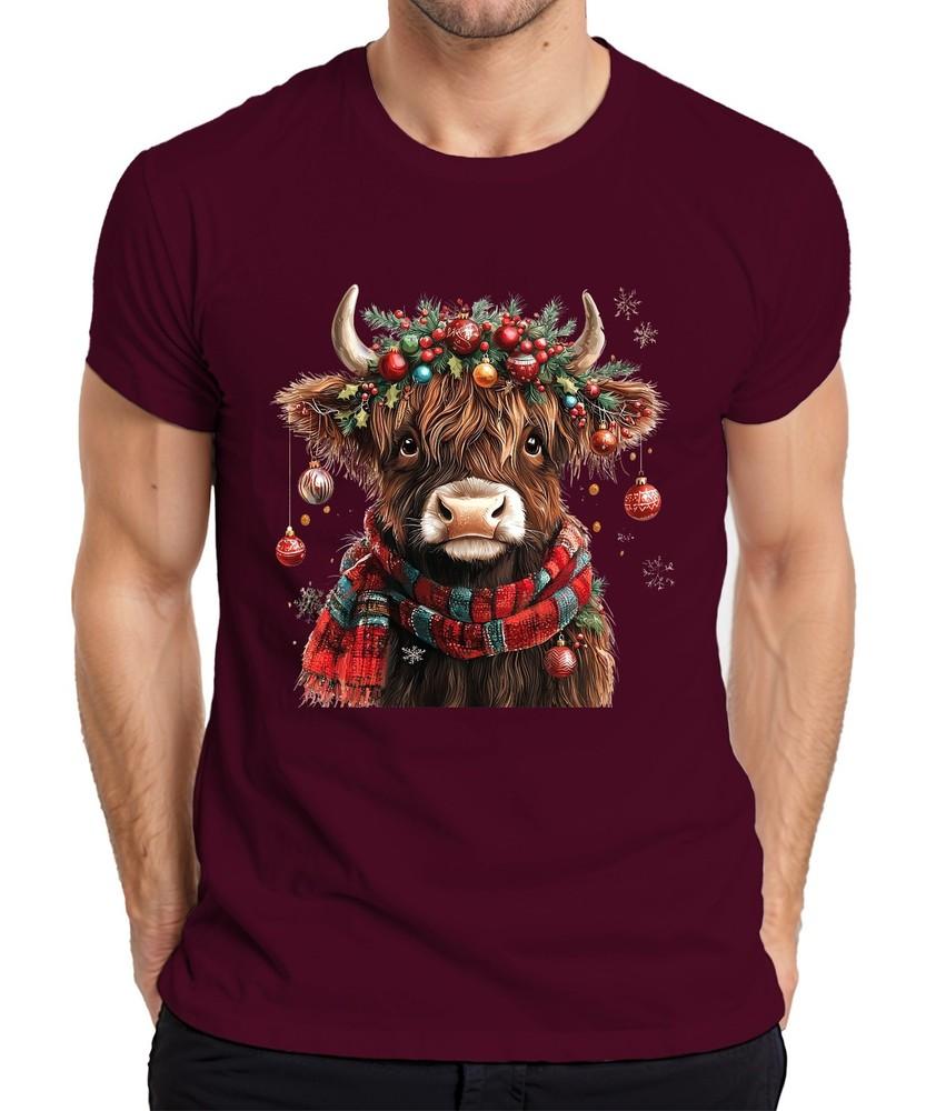 Scottish Highland Cow Christmas Festive Farm Gift Unisexs Tshirt