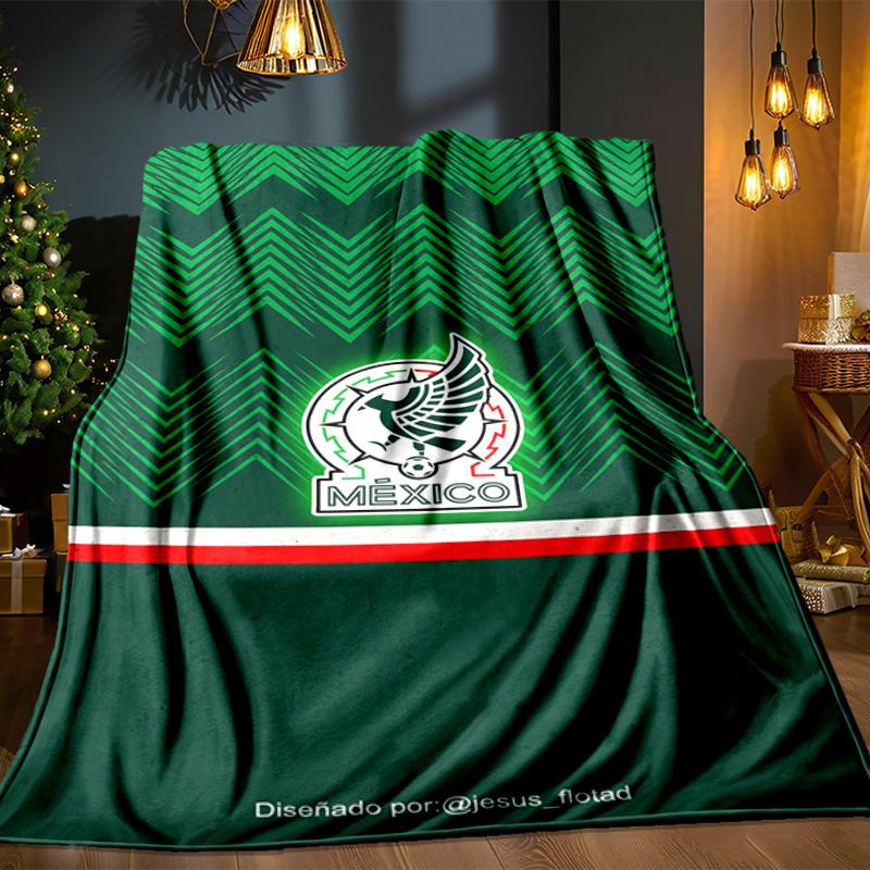 Mexico Football Crest Blanket Outdoor Flannel Blanket for Camping, Hiking, Garden Parties, Picnic Essentials,gift for family and friends
