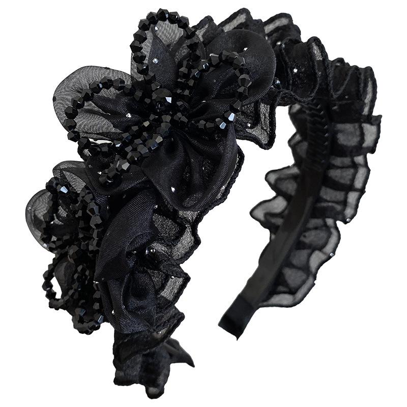 Exquisite Crystal Flower Wood Ear Edge Headband for Women - 2026 New High Skull Top, Wide Edge Hairline Cover Hair Clip