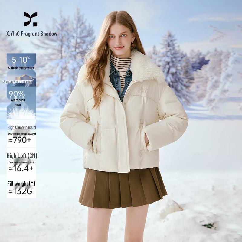 Xiangying Women s Puffy Down Jacket with Fluffy Lapel S