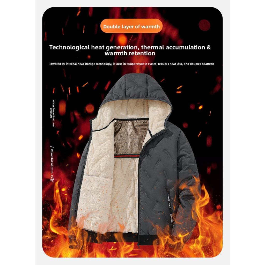 Cotton Jacket Men's Thick, Plus Size Men's Mid To Long, Down Cotton Jacket with Added Fleece and Increased Thickness for Warmth