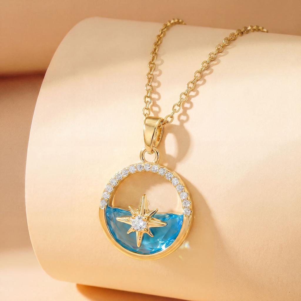 Locket-shaped Blue Planet Necklace Accessory for Women, Simple and Elegant Lockbone Chain Accessory for Women
