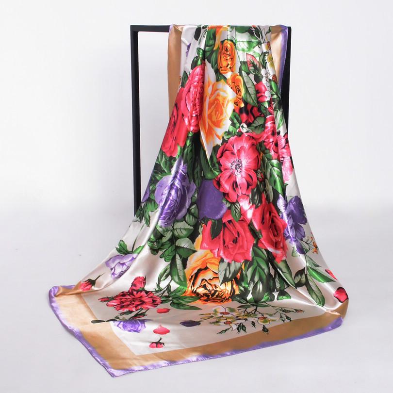 [BYSIFA] Ladies Khaki Square Scarves Wraps 90*90cm Muslim Women Headscarves Spring Autumn All-match Female Neck Scarf Silk Scarf