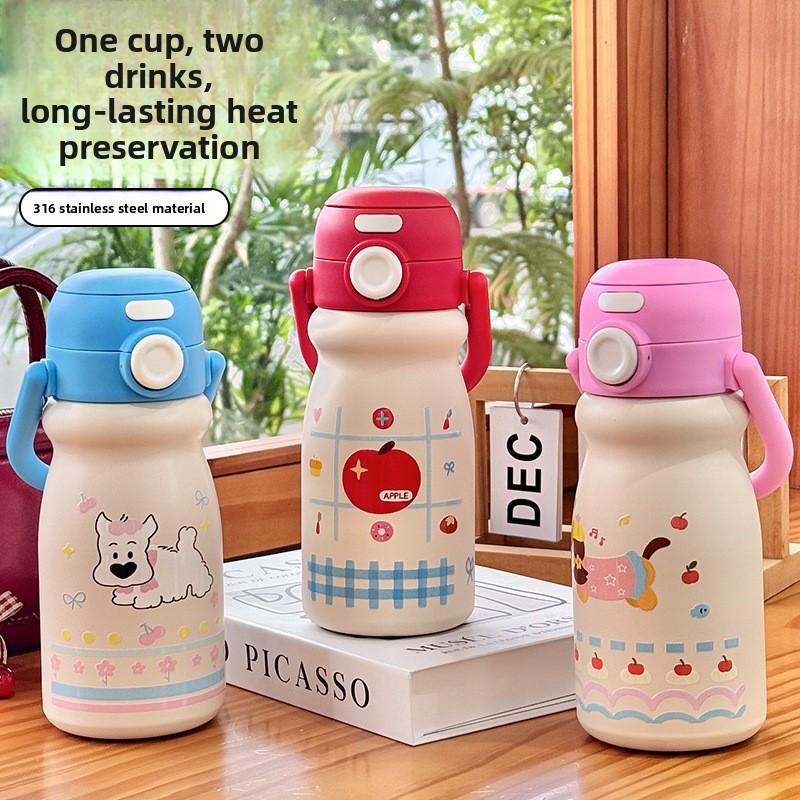 316L Stainless Steel Double Drink Bouncing Student Thermal Insulation Water Cup Cup Cartoon Cute Portable Fashion Carrying Pot Water Cup