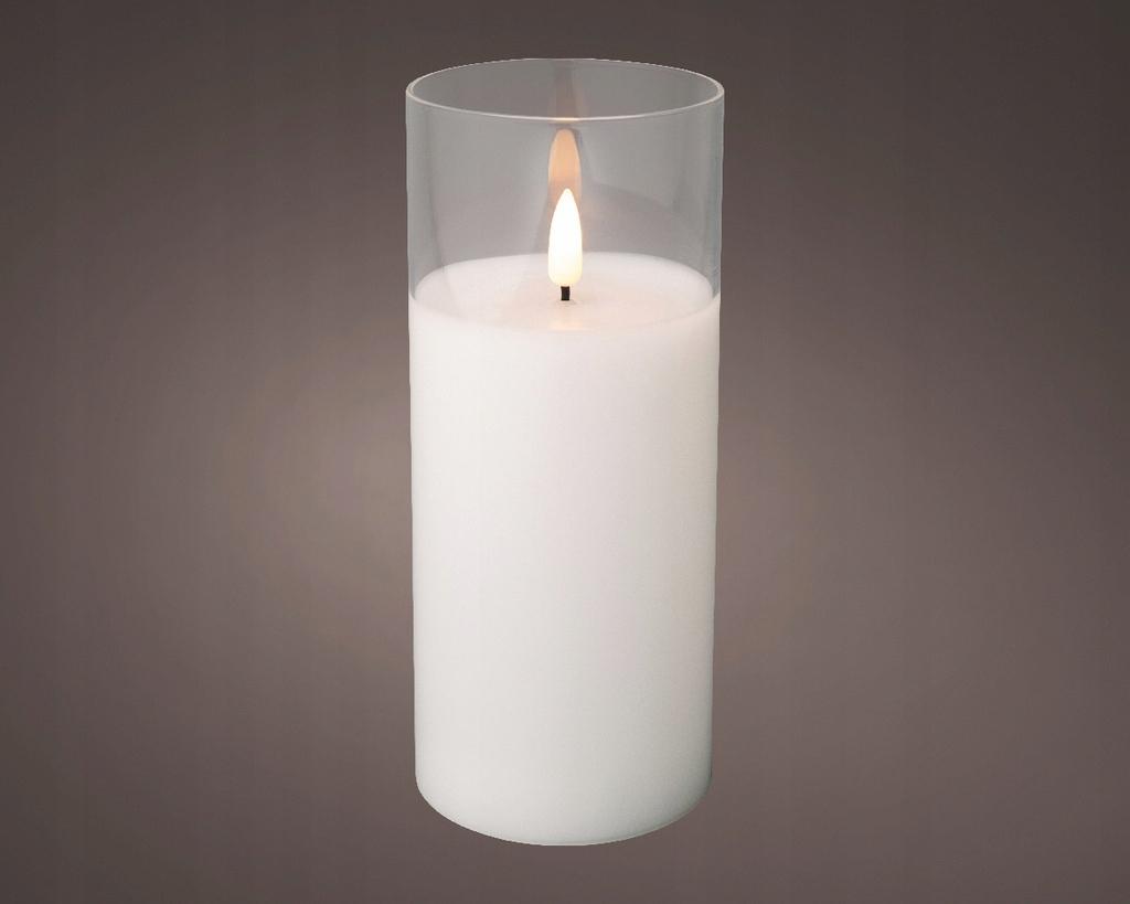 LED candle in glass, decorative, white, 17.5 cm