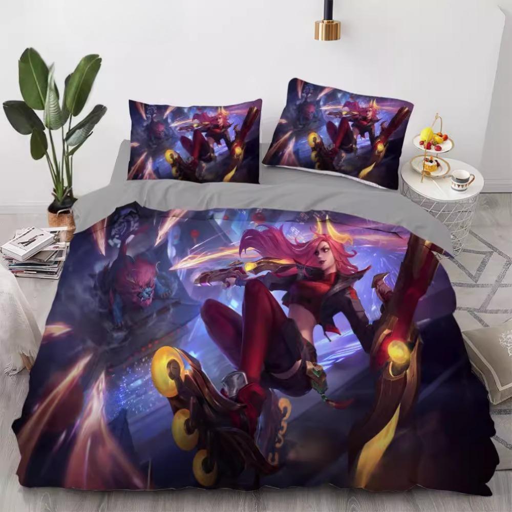 Zestaw pościeli z mikrofibry League of Legends Kołdra puchowa dla dzieci Nastolatków Dorosłych Wzór gry Dekoracja pokoju 3 sztuki