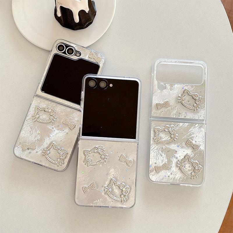 

Rhinestone Bow Tie Bear Kt Mobile Phone Case For Samsung Zflip6 Folding Screen Flip Zflip7 Fashion Women Samsung zflip3