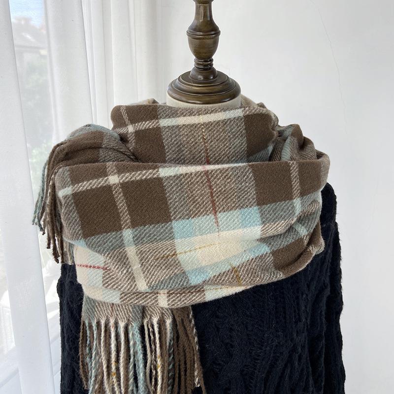 Scarf Women's Autumn and Winter New Plaid Scarf European and American Tassel Versatile Warm Thickened Shawl