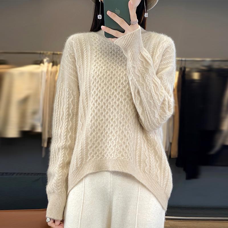 Women's Versatile Cashmere Slimming Pullover: Round Neck, Long Sleeve, Loose Casual Base Layer Knit Sweater