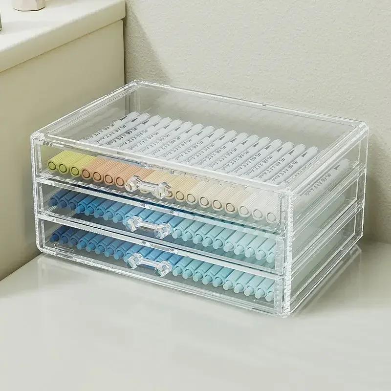 Multifunctional Transparent Acrylic Marker Pen Holder Colored Pencil Case Large Capacity Organizer for Kids Art School Supplies