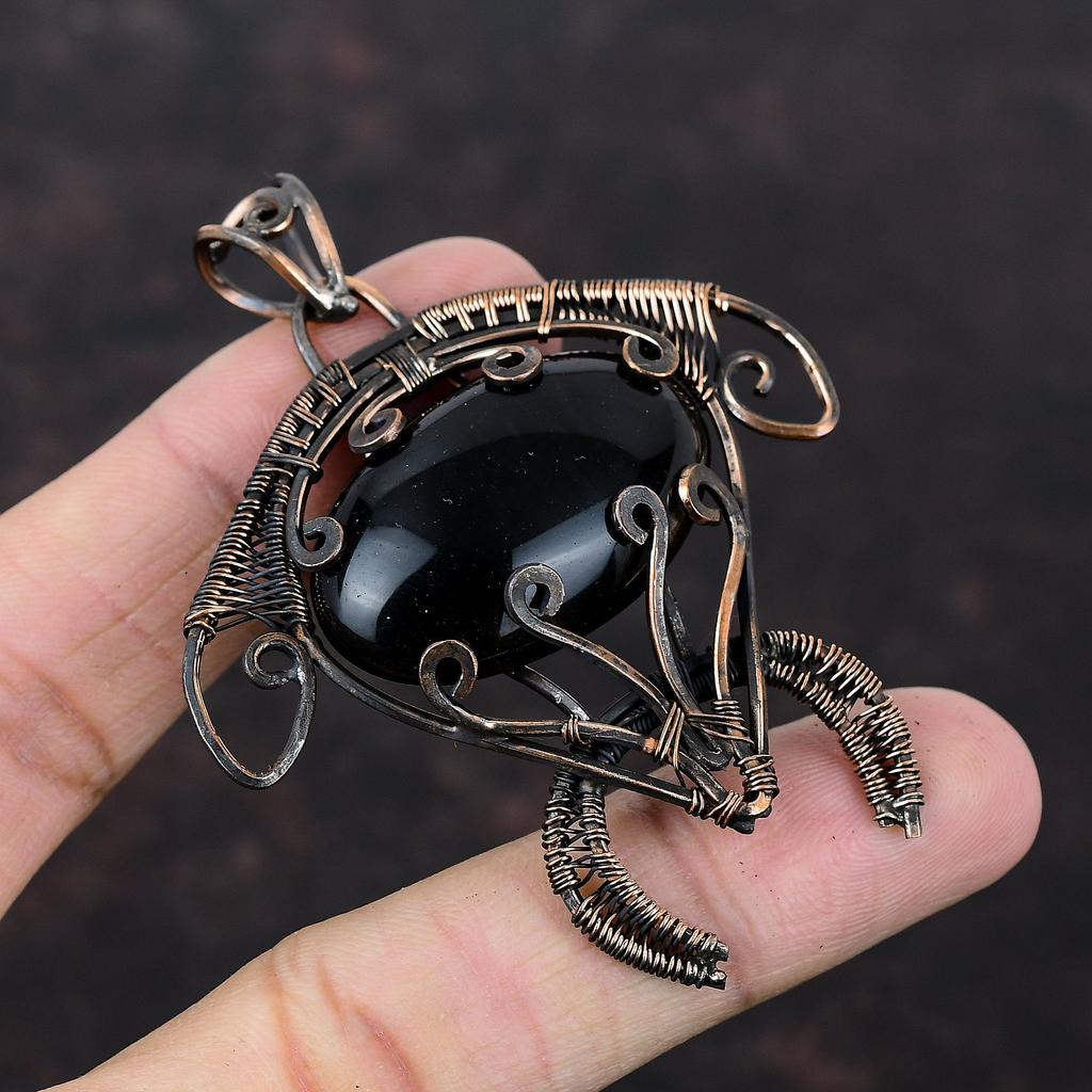 Black Onyx Pendant Copper Wire Wrapped Pendant Tortoise Pendant Copper Wire Jewelry Handmade Pendant Gemstone Pendant Women's Special Gifts