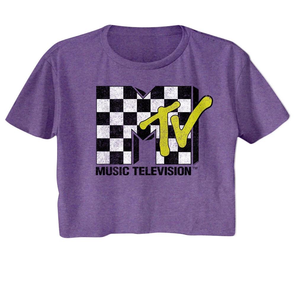 MTV 80 s Music Television Yellow Chalk Scribble Logo Women s Crop Top T Shirt M