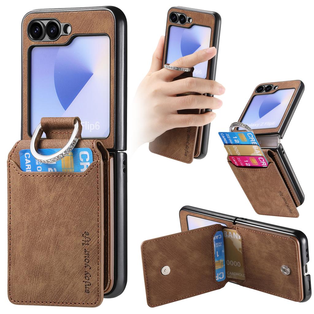 Vertical Cards Solt Wallet Leather Case for Samsung Galaxy Z Flip 7 FE 6 5 4 3 5G Ring Holder Flip6 Flip5 Pocket Bag Stand Cover