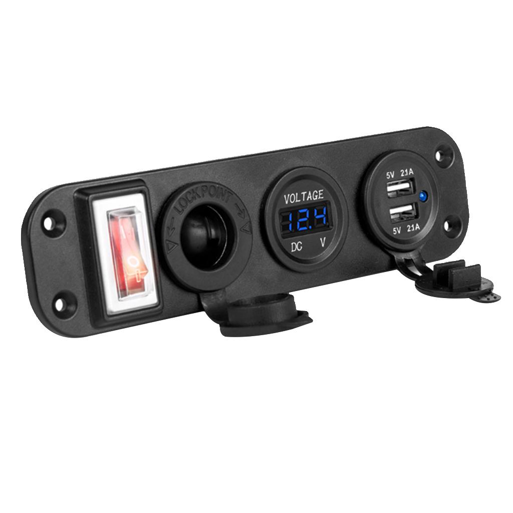 Marine Kippschalter-Panel mit Dual-USB-Ladegerät, wasserdichtem Voltmeter und Steckdose für 12V Auto, Boot