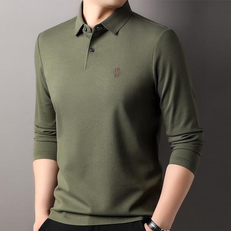 Hengyuanxiang Men's Silk Blend Long Sleeve Polo T-Shirt