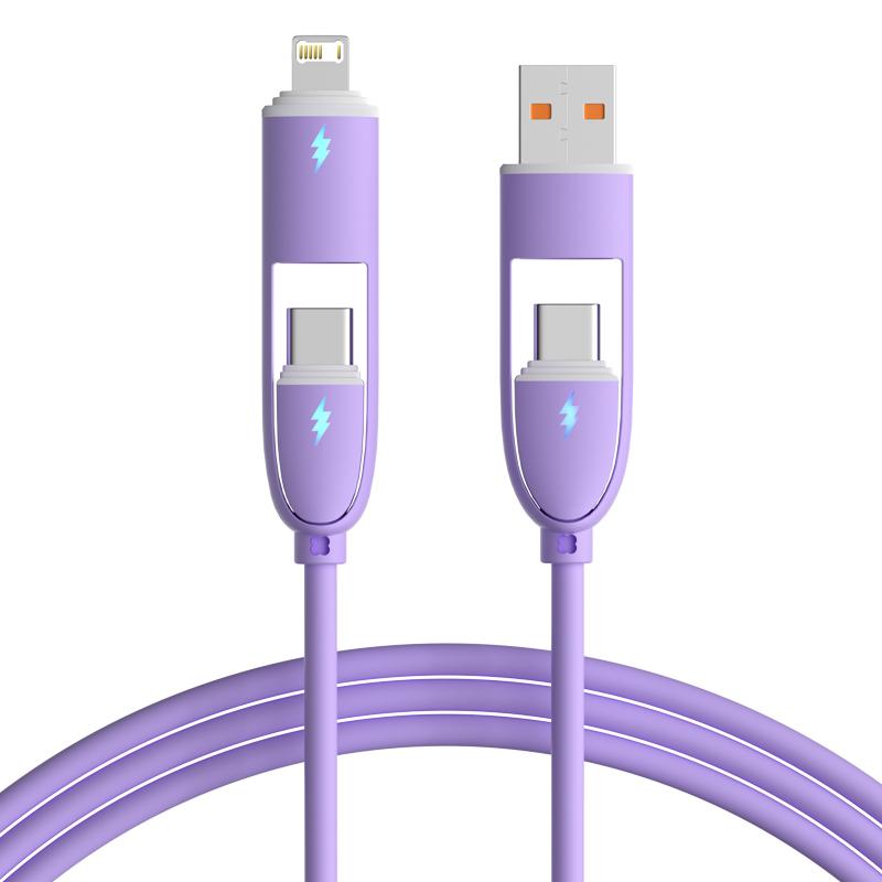 

66W Charging Cable Four in One Pd Liquid Tablet Flash Charging Suitable for iPhone, Huawei, Xiaomi Fast Charging Data Cable фиолетовый