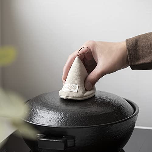&NE Triangular Pot Holder, Natural Beige, 12.5cm Diameter x 9cm Height, Made in Japan, Staub Handle, Fabric Pot Lid with Loop, Small, Washable, NHK-22