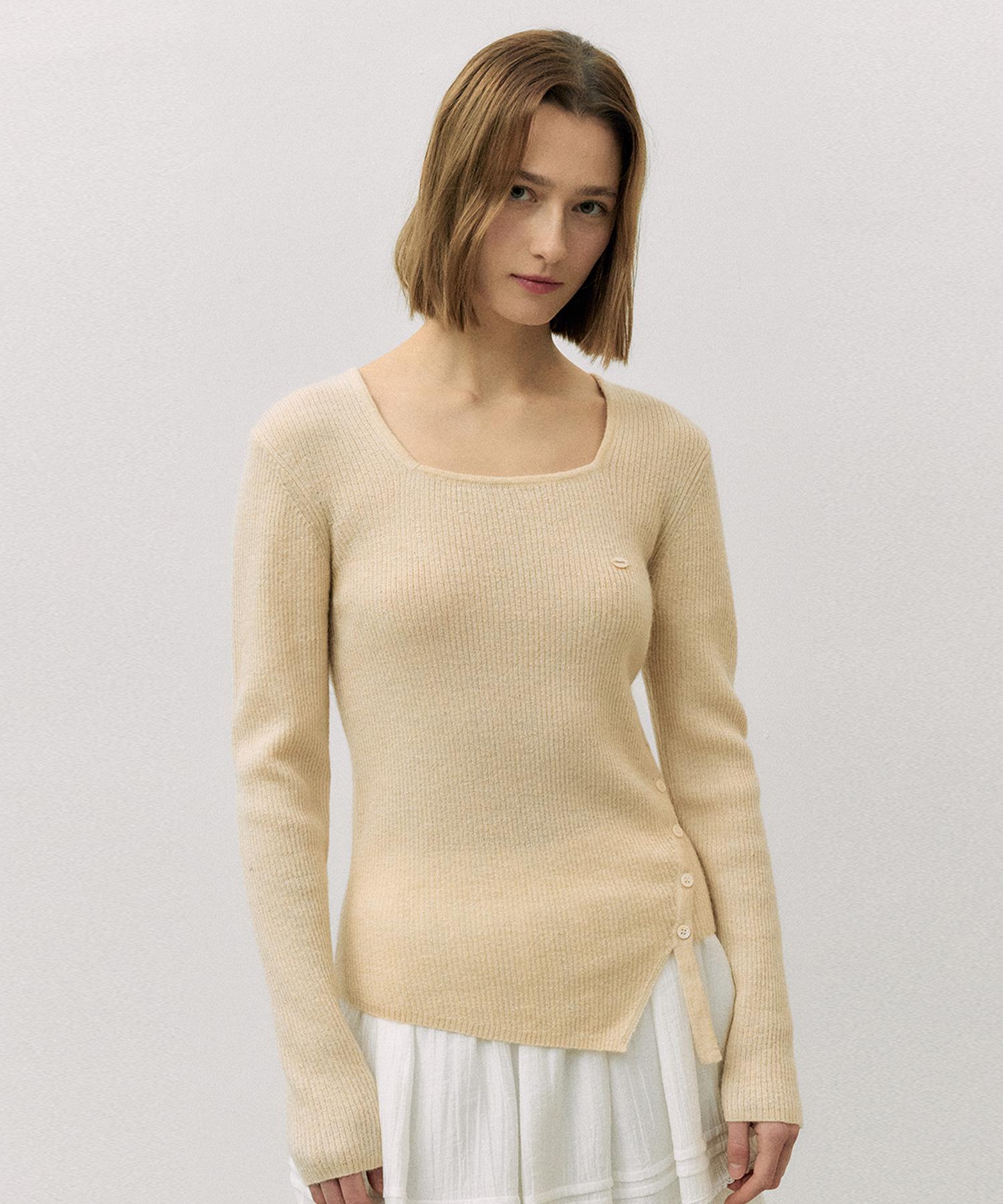 Lora Lora Mohair Blended Button Knit Ivory Ivory/Free