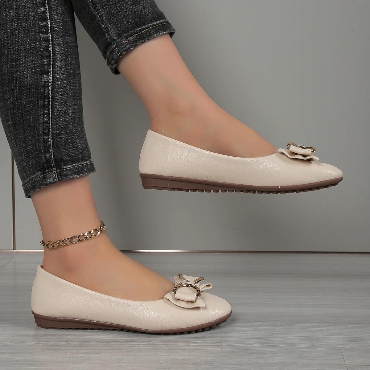 Модные женские туфли на плоской подошве весна-осень с бантом повседневные офисные — фото 3