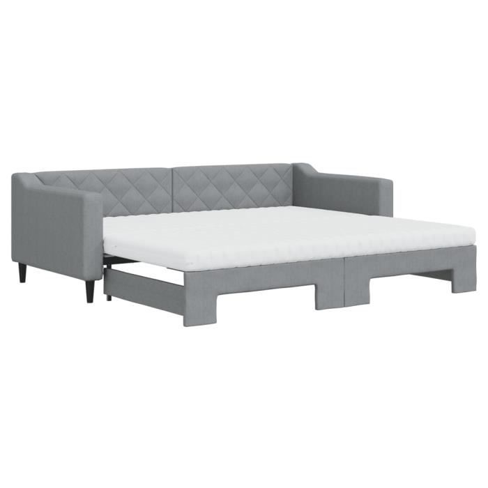 VidaXL Daybed with Trundle and Mattress Light Grey 90x200 Cm Fabric 3197444