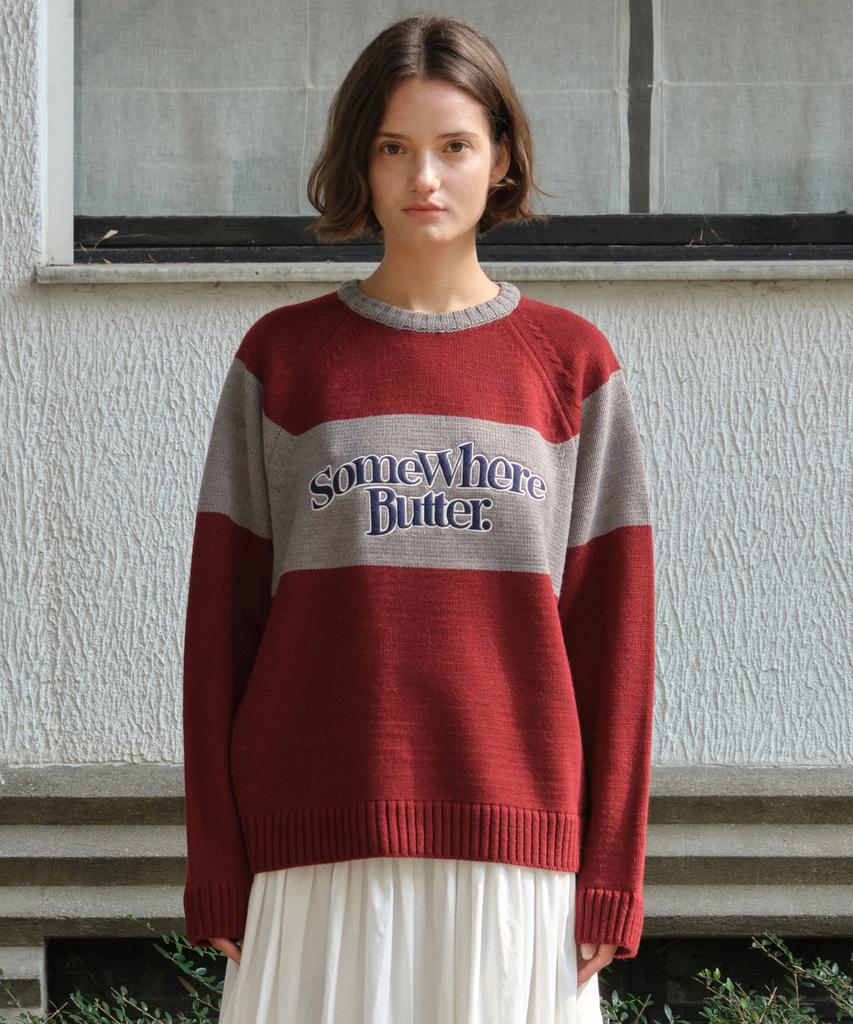 Sseomweeobeoteo Casual Wave Logo Knit - Burgundy