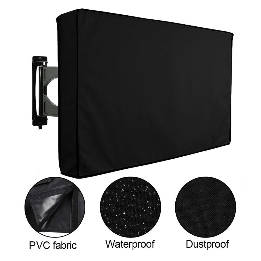 1pc Black Waterproof TV Cover for Outdoor Use - Durable Fabric, Drawstring Closure, Compatible with Most Mounts and Stands