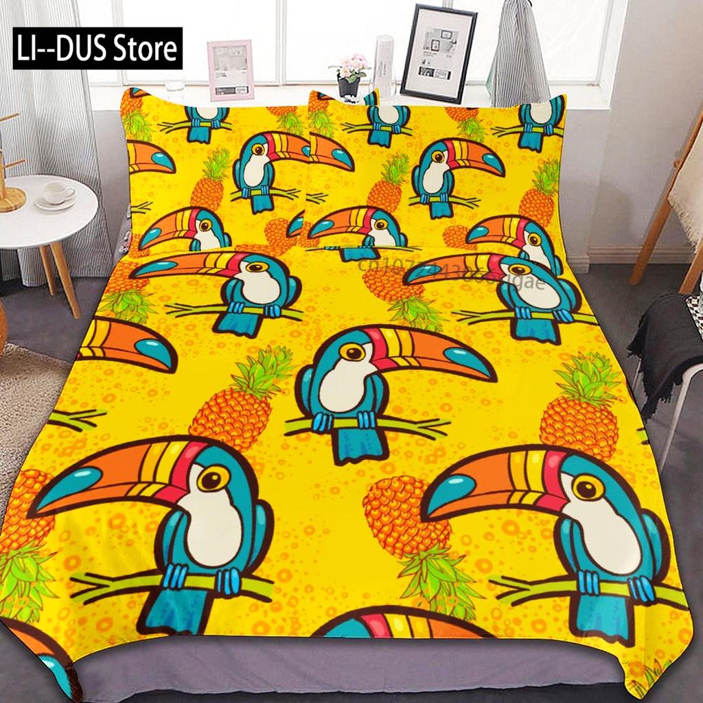Macaws Duvet Cover Set Full Size Colorful Parrots Bedding Set 3pcs for Boys Girls Room Decor Quilt Cover with 2 Pillowcases